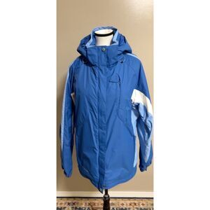 Columbia blue and white ski jacket. Size L.